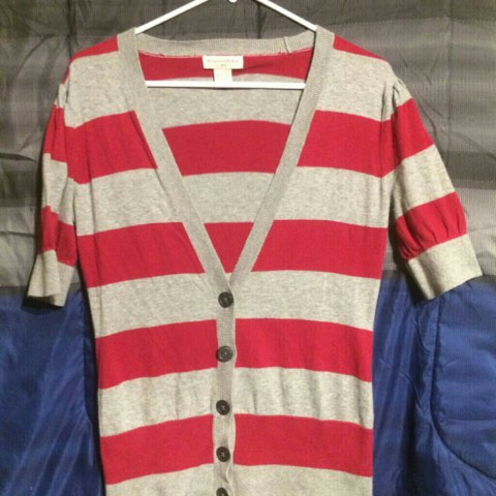 Red and gray cardigan